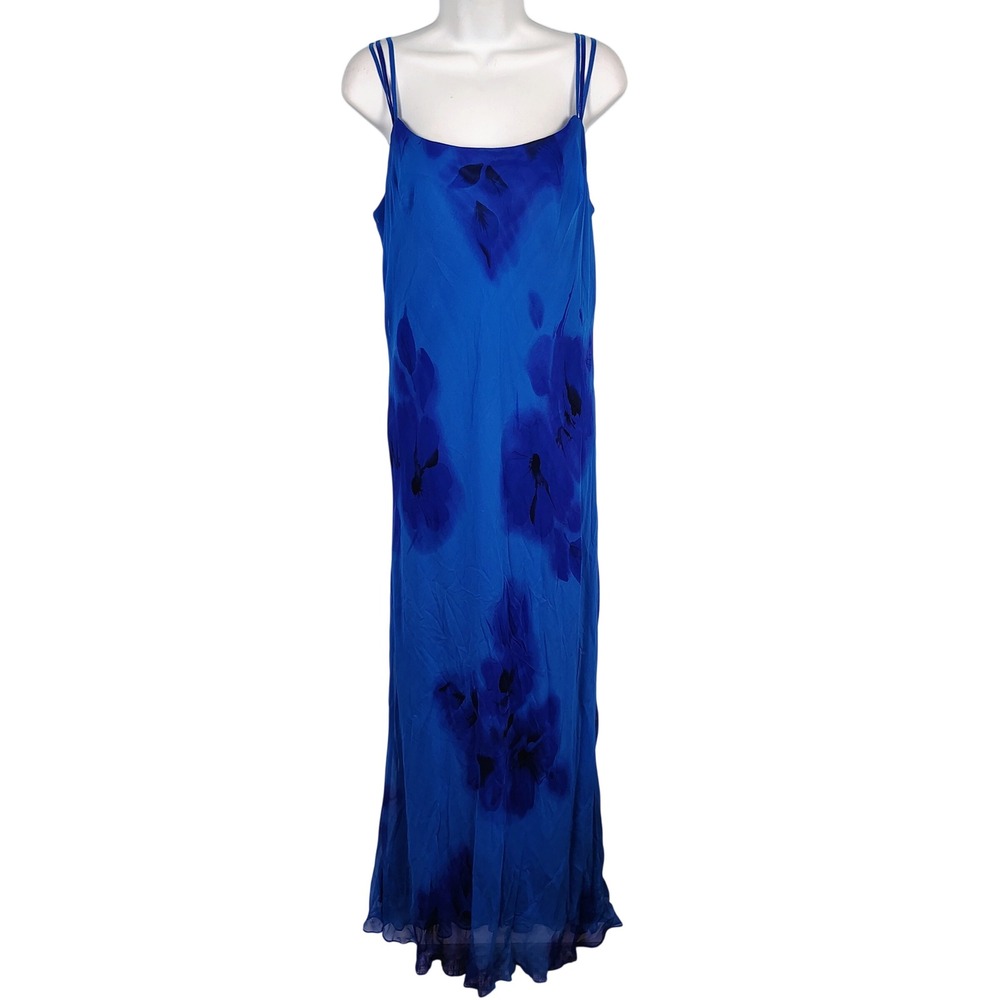 Cattiva Womens SZ 10 Blue Silk Floral Maxi Dress Gorpcore Y2K Fairycore 4288